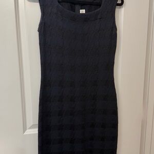 St. John Black & Navy Textured Knit Houndstooth Mini Dress